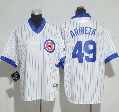 Cubs #49 Jake Arrieta White(Blue Strip) Cooperstown Women's Stitched MLB Jersey Cubs #49 Jake Arrieta White(Blue Strip) Cooperstown Women's Stitched MLB Jersey