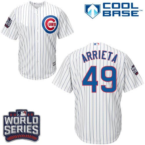 Cubs #49 Jake Arrieta White Home 2016 World Series Bound Stitched Youth MLB Jersey