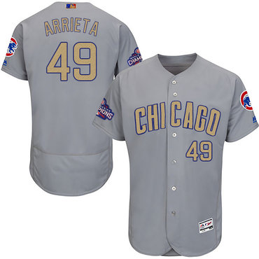 Cubs #49 Jake Arrieta World Series Champions Gold Program Flexbase Jersey