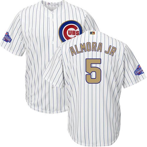 Cubs #5 Albert Almora Jr. White(Blue Strip) 2017 Gold Program Cool Base Stitched Youth MLB Jersey Cubs #5 Albert Almora Jr. White(Blue Strip) 2017 Gold Program Cool Base Stitched Youth MLB Jersey