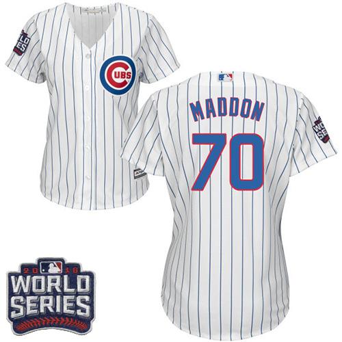 Cubs #70 Joe Maddon White(Blue Strip) Home 2016 World Series Bound Women's Stitched MLB Jersey