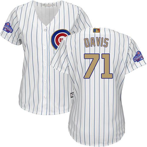 Cubs #71 Wade Davis White(Blue Strip) 2017 Gold Program Cool Base Women's Stitched MLB Jersey Cubs #71 Wade Davis White(Blue Strip) 2017 Gold Program Cool Base Women's Stitched MLB Jersey
