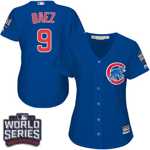 Cubs #9 Javier Baez Blue Alternate 2016 World Series Bound Women's Stitched MLB Jersey