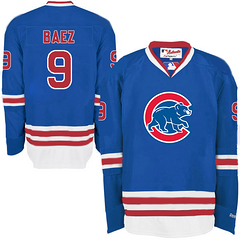Cubs #9 Javier Baez Blue Long Sleeve Stitched MLB Jersey
