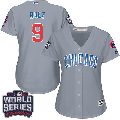 Cubs #9 Javier Baez Grey Road 2016 World Series Bound Women's Stitched MLB Jersey