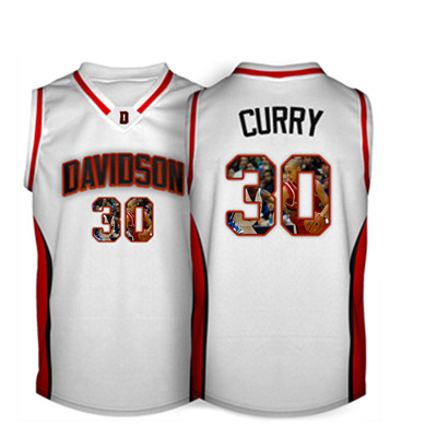 Davidson Wildcat 30 Stephen Curry White With Portrait Print College Basketball Jersey5 Davidson Wildcat 30 Stephen Curry White With Portrait Print College Basketball Jersey5