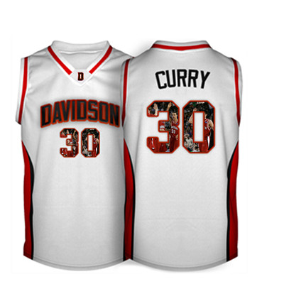 Davidson Wildcat 30 Stephen Curry White With Portrait Print College Basketball Jersey6 Davidson Wildcat 30 Stephen Curry White With Portrait Print College Basketball Jersey6