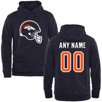 Denver Broncos Navy Custom Name & Number Helmet Pullover Hoodie