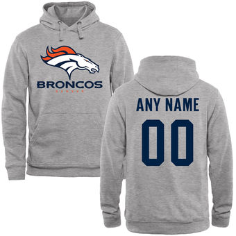 Denver Broncos Steel Custom Name & Number Wordmark Pullover Hoodie