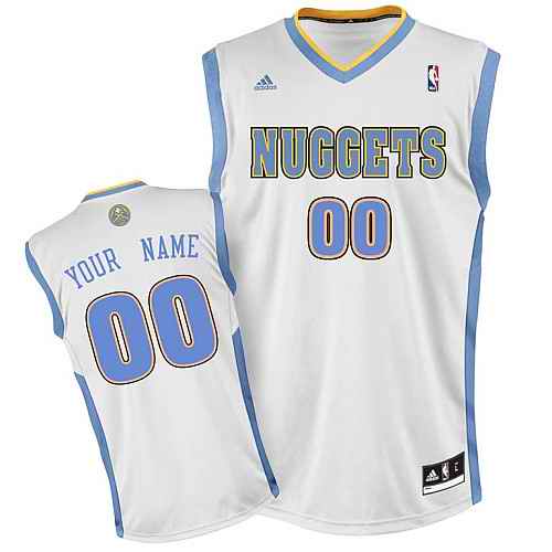 Denver Nuggets Custom White Adidas Home Jersey