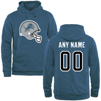 Detroit Lions Blue Custom Name & Number Helmet Pullover Hoodie