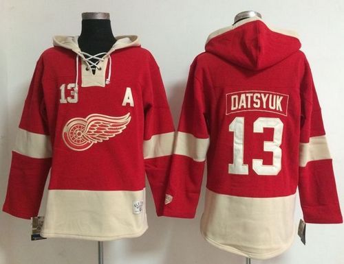 Detroit Red Wings #13 Pavel Datsyuk Red Women's Old Time Lacer NHL Hoodie Detroit Red Wings #13 Pavel Datsyuk Red Women's Old Time Lacer NHL Hoodie