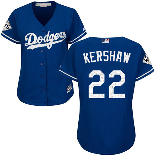 Dodgers #22 Clayton Kershaw Blue Alternate 2017 World Series Bound Women's Stitched MLB Jersey Dodgers #22 Clayton Kershaw Blue Alternate 2017 World Series Bound Women's Stitched MLB Jersey