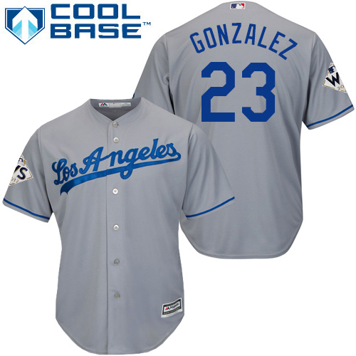 Dodgers #23 Adrian Gonzalez Grey Cool Base 2017 World Series Bound Stitched Youth MLB Jersey