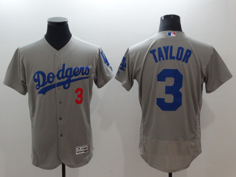 Dodgers #3 Chris Taylor  Grey  FlexBase Stitched MLB Jersey