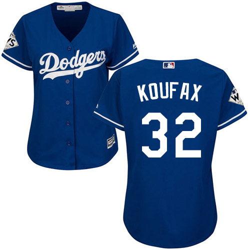 Dodgers #32 Sandy Koufax Blue Alternate 2017 World Series Bound Women's Stitched MLB Jersey
