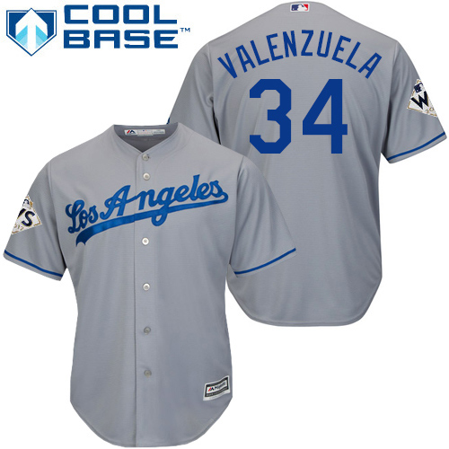 Dodgers #34 Fernando Valenzuela Grey Cool Base 2017 World Series Bound Stitched Youth MLB Jersey