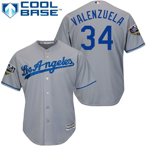 Dodgers #34 Fernando Valenzuela Grey Cool Base 2018 World Series Stitched Youth MLB Jersey Dodgers #34 Fernando Valenzuela Grey Cool Base 2018 World Series Stitched Youth MLB Jersey