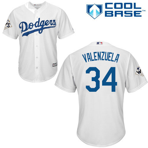 Dodgers #34 Fernando Valenzuela White Cool Base 2017 World Series Bound Stitched Youth MLB Jersey