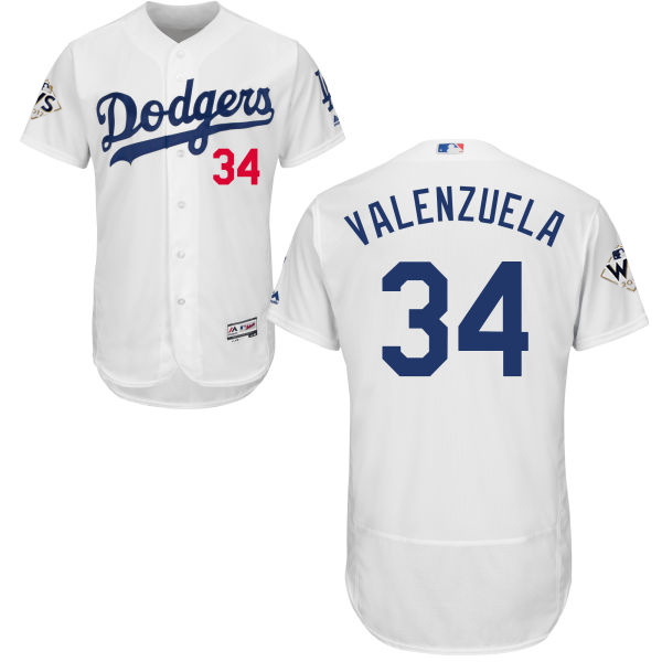 Dodgers #34 Fernando Valenzuela White Flexbase Authentic Collection 2017 World Series Bound Stitched MLB Jersey