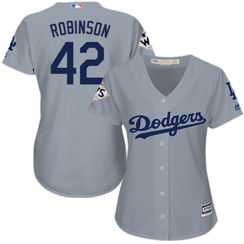 Dodgers #42 Jackie Robinson Grey Alternate Road 2017 World Series Bound Women's Stitched MLB Jersey
