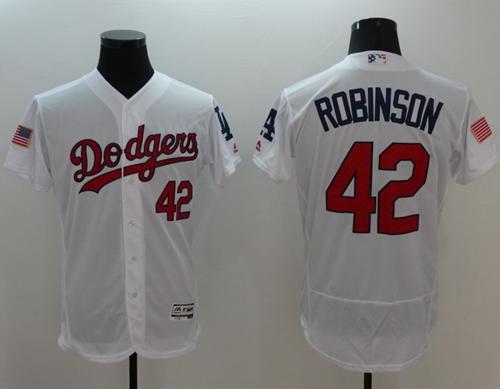 Dodgers #42 Jackie Robinson White Fashion Stars & Stripes Flexbase Authentic Stitched MLB Jersey Dodgers #42 Jackie Robinson White Fashion Stars & Stripes Flexbase Authentic Stitched MLB Jersey