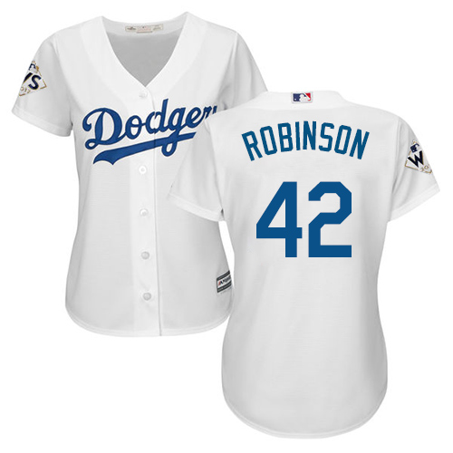Dodgers #42 Jackie Robinson White Home 2017 World Series Bound Women's Stitched MLB Jersey