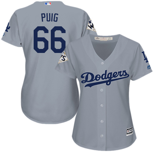 Dodgers #66 Yasiel Puig Grey Alternate Road 2017 World Series Bound Women's Stitched MLB Jersey Dodgers #66 Yasiel Puig Grey Alternate Road 2017 World Series Bound Women's Stitched MLB Jersey