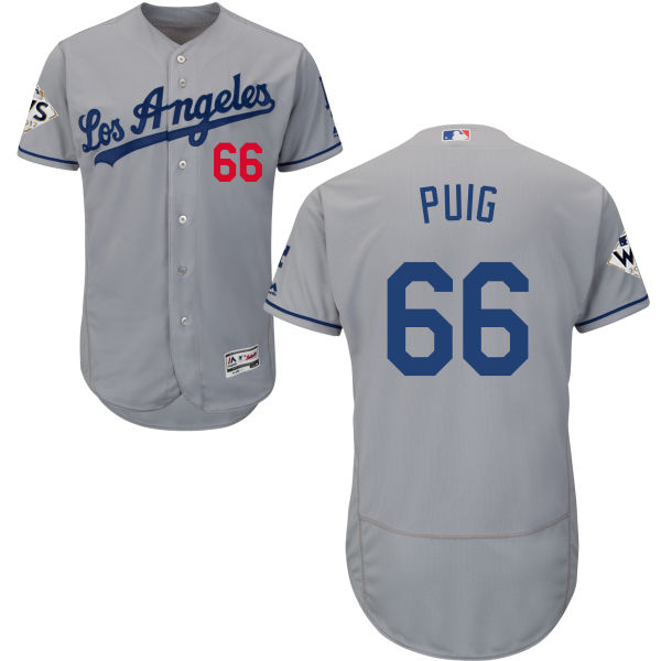 Dodgers #66 Yasiel Puig Grey Flexbase Authentic Collection 2017 World Series Bound Stitched MLB Jersey Dodgers #66 Yasiel Puig Grey Flexbase Authentic Collection 2017 World Series Bound Stitched MLB Jersey