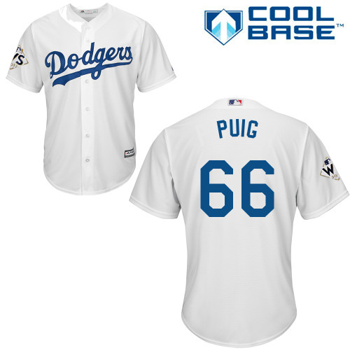 Dodgers #66 Yasiel Puig White Cool Base 2017 World Series Bound Stitched Youth MLB Jersey