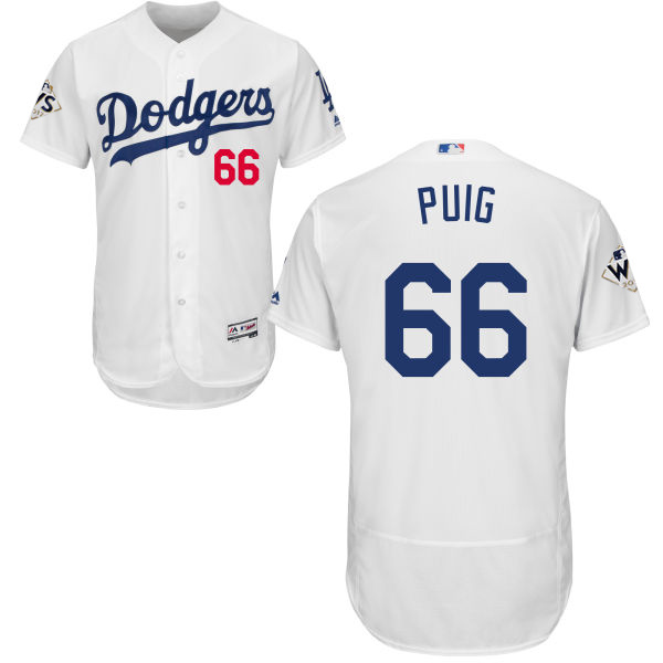 Dodgers #66 Yasiel Puig White Flexbase Authentic Collection 2017 World Series Bound Stitched MLB Jersey