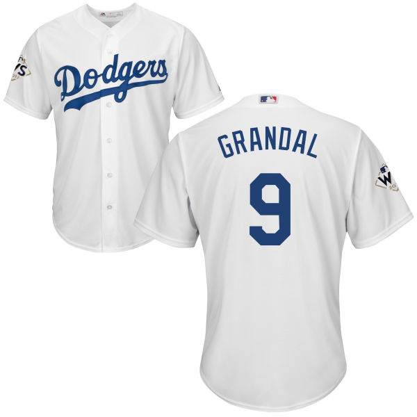 Dodgers #9 Yasmani Grandal White Cool Base 2017 World Series Bound Stitched Youth MLB Jersey