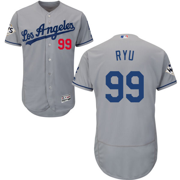 Dodgers #99 Hyun-Jin Ryu Grey Flexbase Authentic Collection 2017 World Series Bound Stitched MLB Jersey