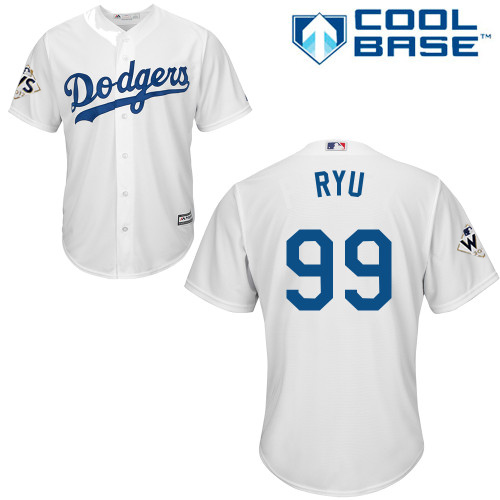 Dodgers #99 Hyun-Jin Ryu White Cool Base 2017 World Series Bound Stitched Youth MLB Jersey