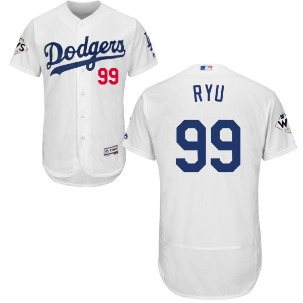 Dodgers #99 Hyun-Jin Ryu White Flexbase Authentic Collection 2017 World Series Bound Stitched MLB Jersey Dodgers #99 Hyun-Jin Ryu White Flexbase Authentic Collection 2017 World Series Bound Stitched MLB Jersey