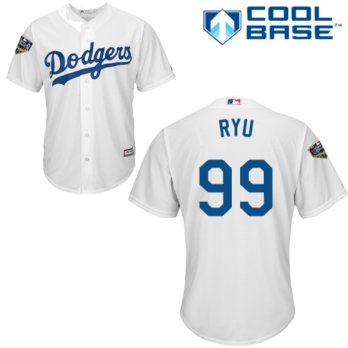 Dodgers #99 Hyun-Jin Ryu White New Cool Base 2018 World Series Stitched MLB Jersey Dodgers #99 Hyun-Jin Ryu White New Cool Base 2018 World Series Stitched MLB Jersey