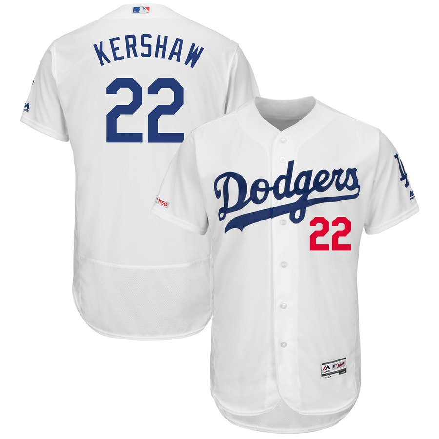Dodgers 22 Clayton Kershaw White 150th Patch Flexbase Jersey Dodgers 22 Clayton Kershaw White 150th Patch Flexbase Jersey