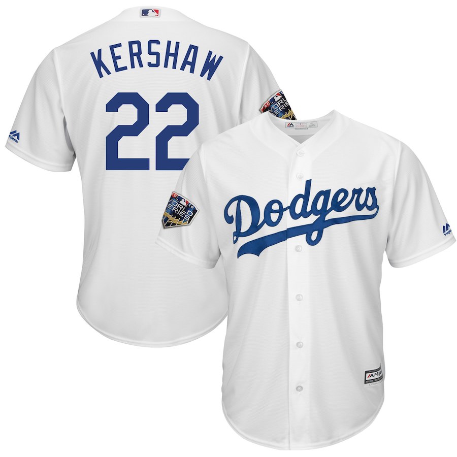 Dodgers 22 Clayton Kershaw White 2018 World Series Cool Base Player Jersey Dodgers 22 Clayton Kershaw White 2018 World Series Cool Base Player Jersey