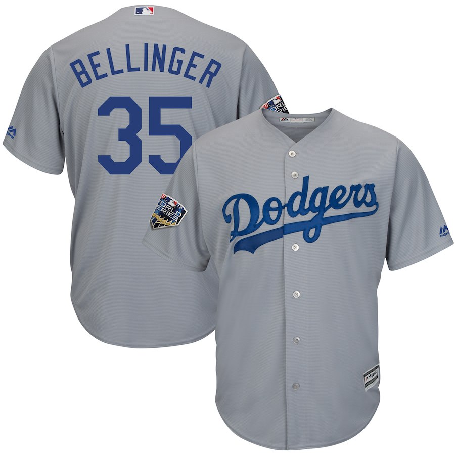 Dodgers 35 Cody Bellinger Gray 2018 World Series Cool Base Player Jersey Dodgers 35 Cody Bellinger Gray 2018 World Series Cool Base Player Jersey