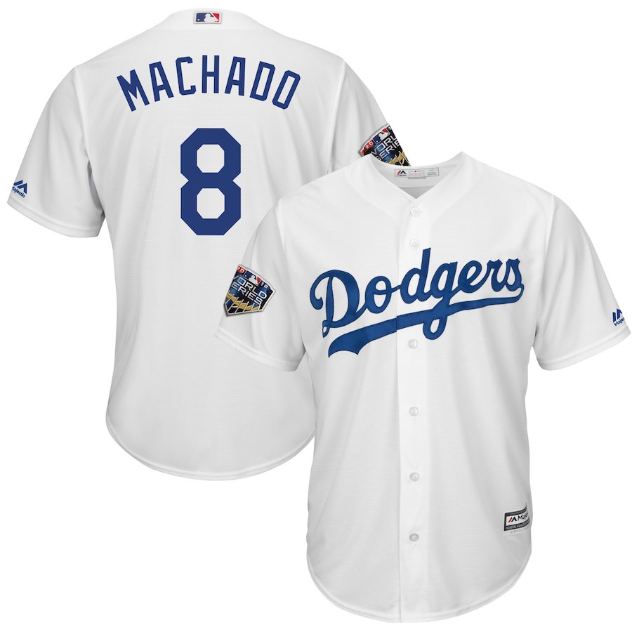 Dodgers 8 Manny Machado White 2018 World Series Cool Base Player Jersey Dodgers 8 Manny Machado White 2018 World Series Cool Base Player Jersey