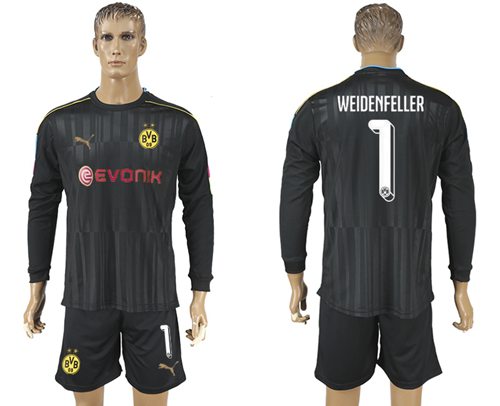 Dortmund #1 Weidenfeller Black Long Sleeves Goalkeeper Soccer Country Jersey
