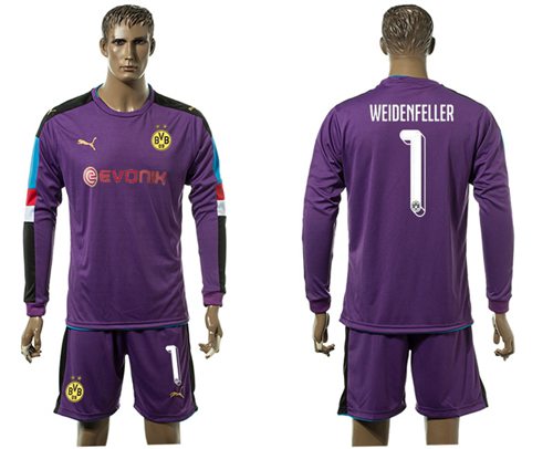 Dortmund #1 Weidenfeller Purple Long Sleeves Goalkeeper Soccer Country Jersey
