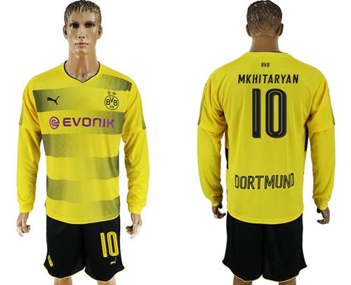Dortmund #10 Mkhitaryan Home Long Sleeves Soccer Club Jersey Dortmund #10 Mkhitaryan Home Long Sleeves Soccer Club Jersey