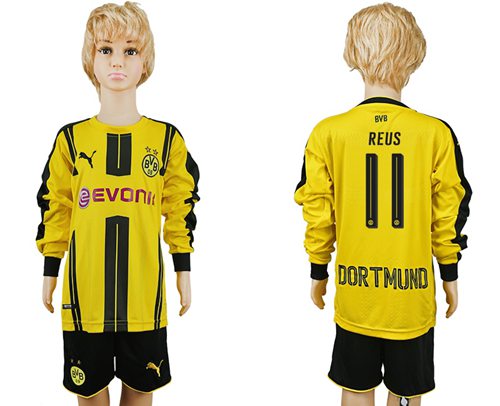 Dortmund #11 Reus Home Long Sleeves Kid Soccer Club Jersey Dortmund #11 Reus Home Long Sleeves Kid Soccer Club Jersey