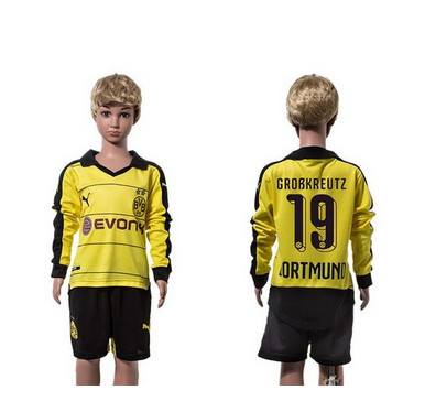 Dortmund #19 Grobkreutz Home Long Sleeves Kid Soccer Club Jersey