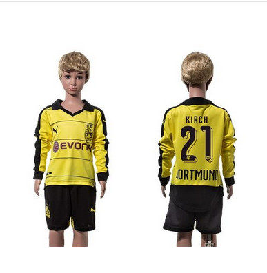 Dortmund #21 Kirch Home Long Sleeves Kid Soccer Club Jersey