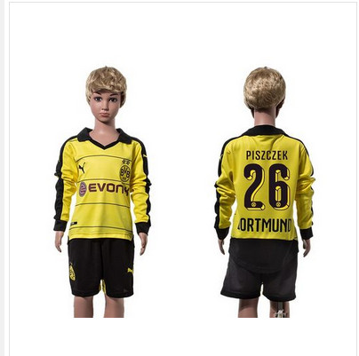 Dortmund #26 Piszczek Home Long Sleeves Kid Soccer Club Jersey