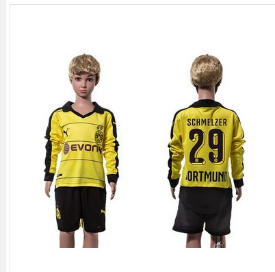 Dortmund #29 Schmelzer Home Long Sleeves Kid Soccer Club Jersey
