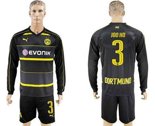 Dortmund #3 Joo Ho Away Long Sleeves Soccer Club Jersey Dortmund #3 Joo Ho Away Long Sleeves Soccer Club Jersey