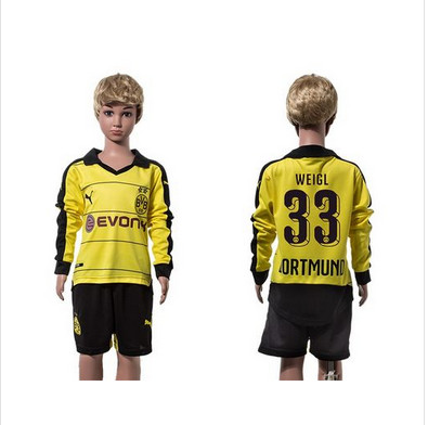 Dortmund #33 Weigl Home Long Sleeves Kid Soccer Club Jersey
